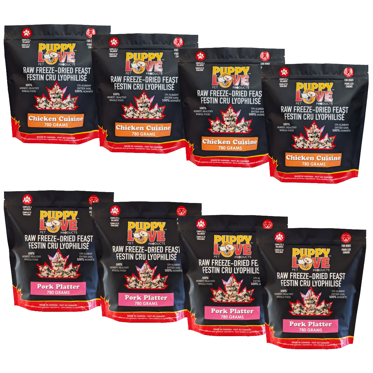 Mixed Bundle - Puppy Love Raw Freeze Dried Feast - Chicken Cuisine & Pork Platter