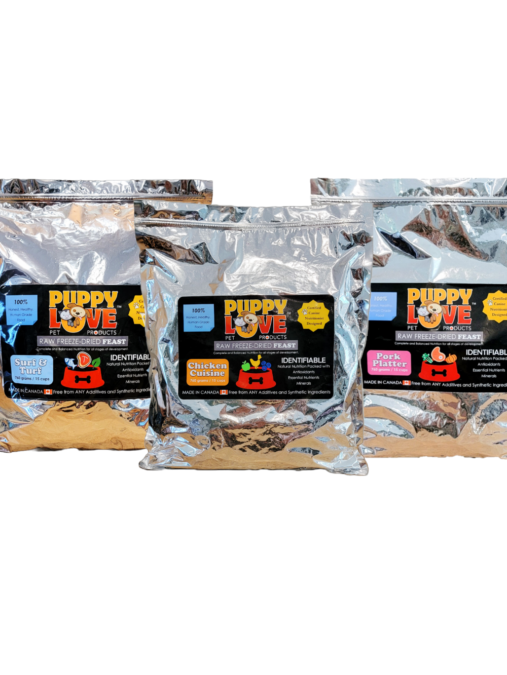Mixed Bundle - Puppy Love Raw Freeze Dried Feast - Chicken, Pork, Surf & Turf