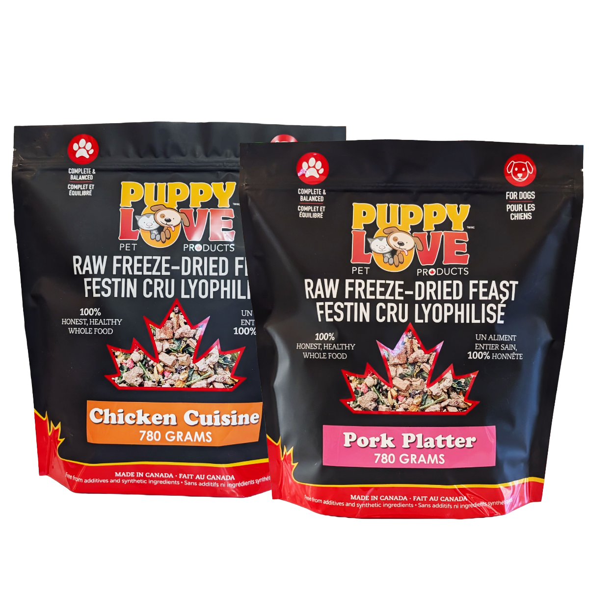 Mixed Bundle - Puppy Love Raw Freeze Dried Feast - Chicken Cuisine & Pork Platter