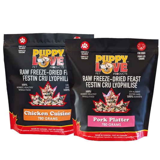 Mixed Bundle - Puppy Love Raw Freeze Dried Feast - Chicken Cuisine & Pork Platter