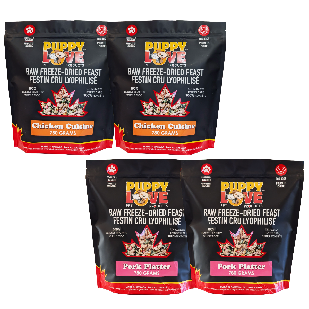 Mixed Bundle - Puppy Love Raw Freeze Dried Feast - Chicken Cuisine & Pork Platter