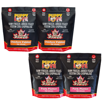 Mixed Bundle - Puppy Love Raw Freeze Dried Feast - Chicken Cuisine & Pork Platter