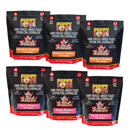 Mixed Bundle - Puppy Love Raw Freeze Dried Feast - Chicken Cuisine & Pork Platter