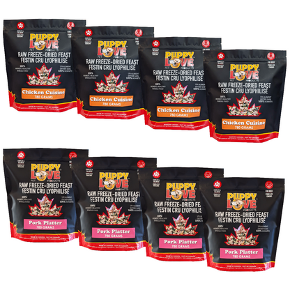 Mixed Bundle - Puppy Love Raw Freeze Dried Feast - Chicken Cuisine & Pork Platter