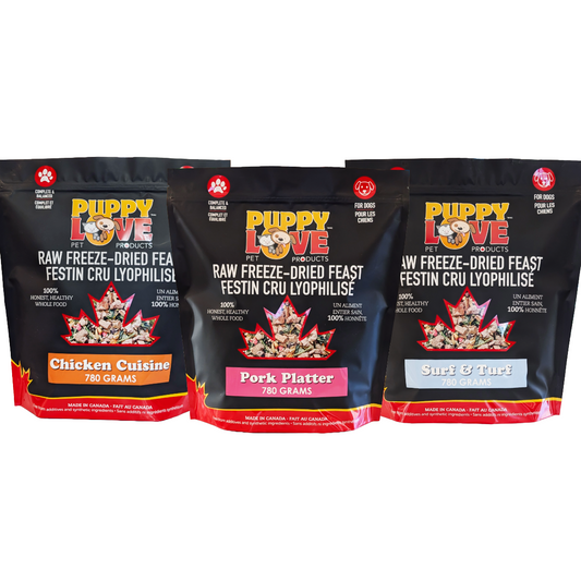 Mixed Bundle - Puppy Love Raw Freeze Dried Feast - Chicken, Pork, Surf & Turf