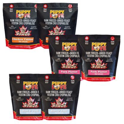 Mixed Bundle - Puppy Love Raw Freeze Dried Feast - Chicken, Pork, Surf & Turf