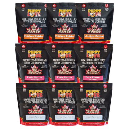 Mixed Bundle - Puppy Love Raw Freeze Dried Feast - Chicken, Pork, Surf & Turf