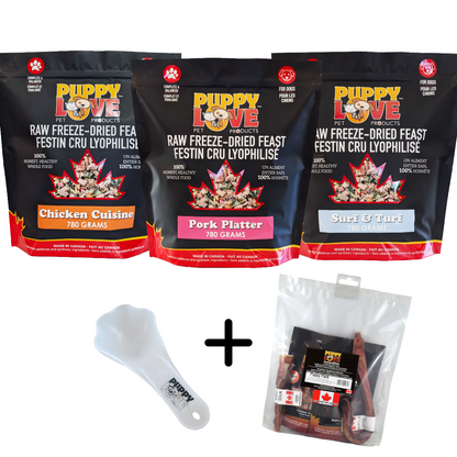 Starter Box - Raw Freeze-Dried Feasts Bundle with Scoop & Puppy Pack